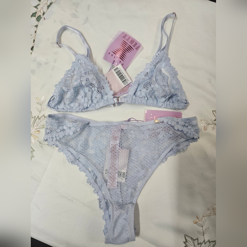 SAVAGE X FENTY Teal sexy laced bra Set